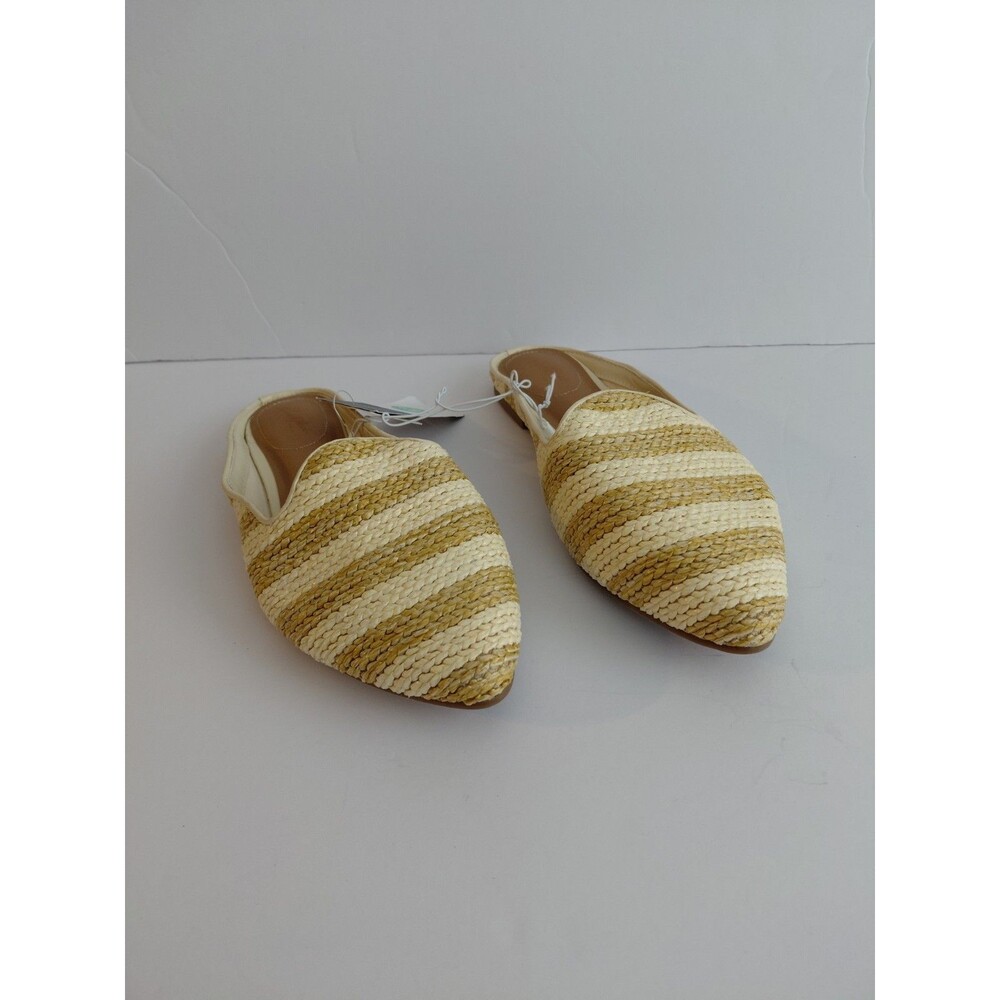 NWT Universal Thread Cream/Khaki Striped Slip-on Straw Flat Mules Size 8.5
